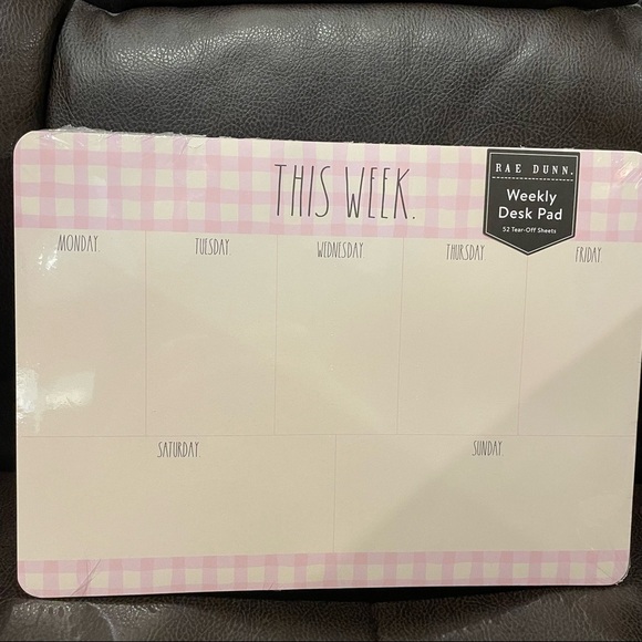 Rae Dunn THIS WEEK Pink Weekly Desk Pad & WRITE Ceramic Square Container NEW!! - Picture 2 of 5